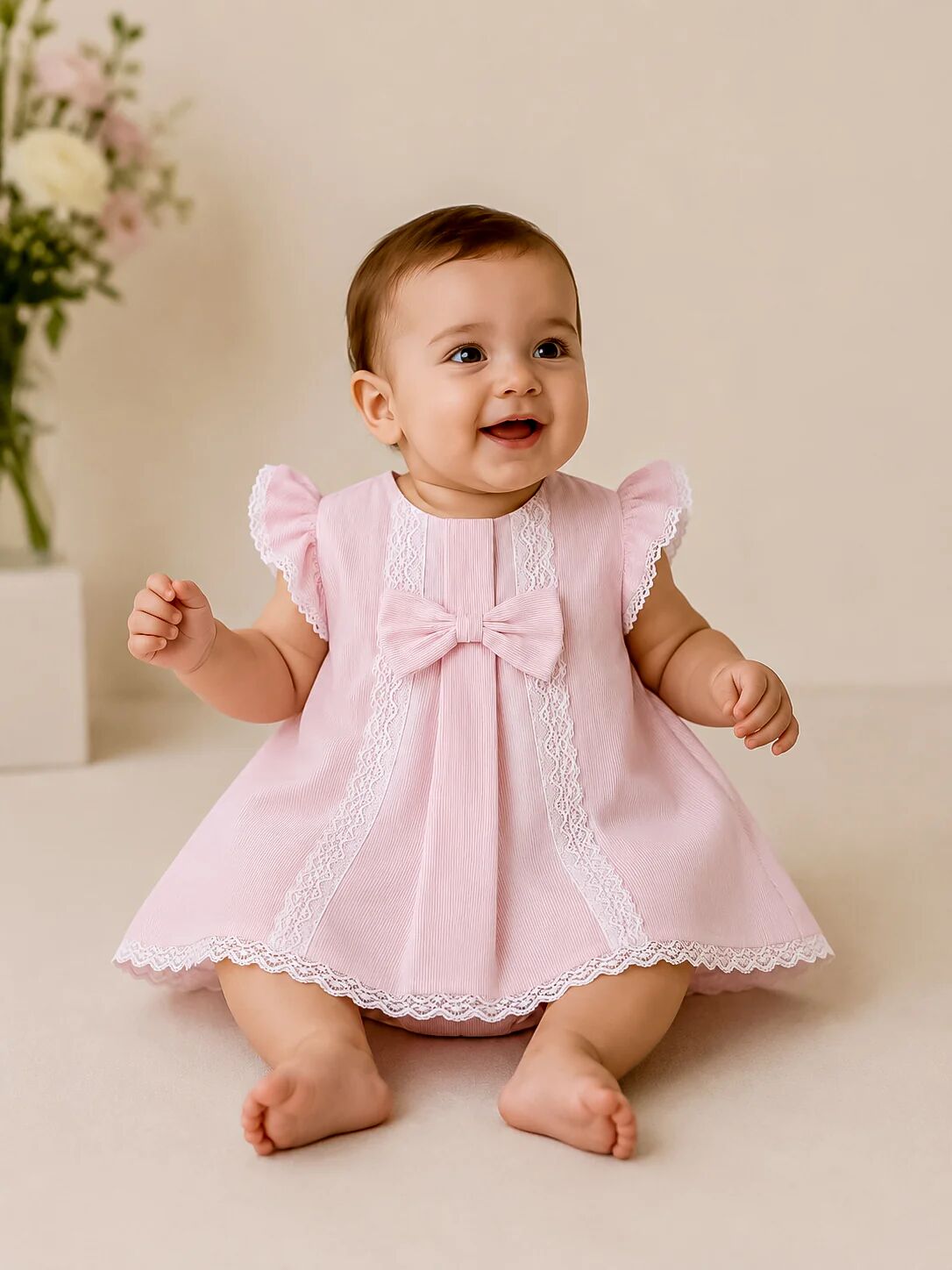 Robe Bébé Élégante À Dentelle Et Nœud thumbnail 2