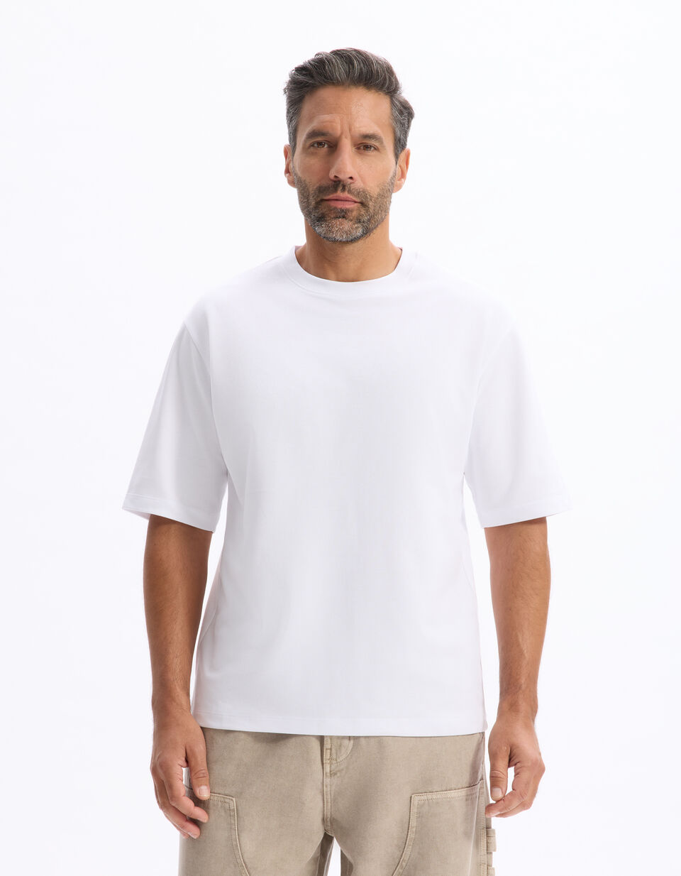 T-shirt infroissable over size col rond thumbnail 2