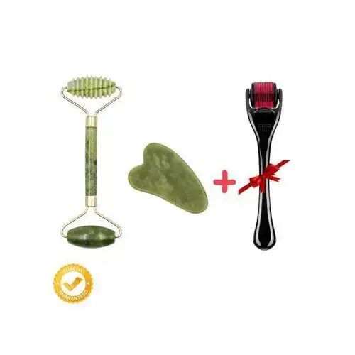 Ensemble De Massage Facial En Pierre De Jade Et Gua Sha (3 Pièces)