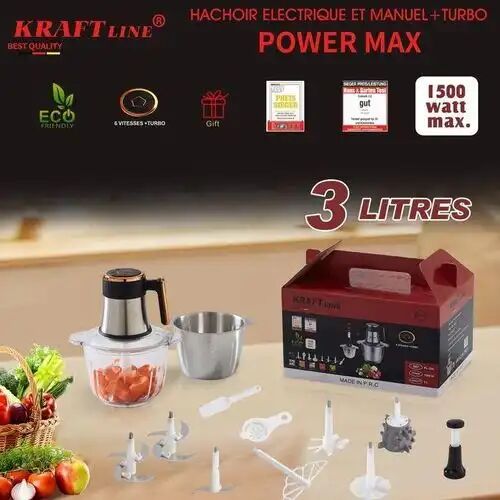 Mixeur Professionnel Hacheur 2 Bols 3 Litres Et Manuel - 1500 Watts