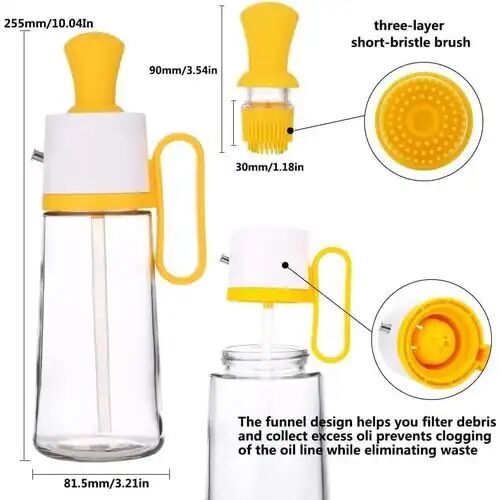 Bouteille Distributrice 3 En 1 En Verre Avec Brosse En Silicone Et Compte-gouttes Pour La Cuisson, thumbnail 4