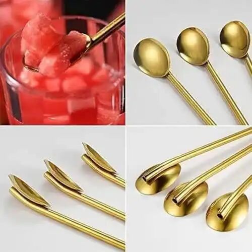 Ensemble De 6 Cuillères Dorées Avec Paille Et Brosse De Nettoyage thumbnail 4