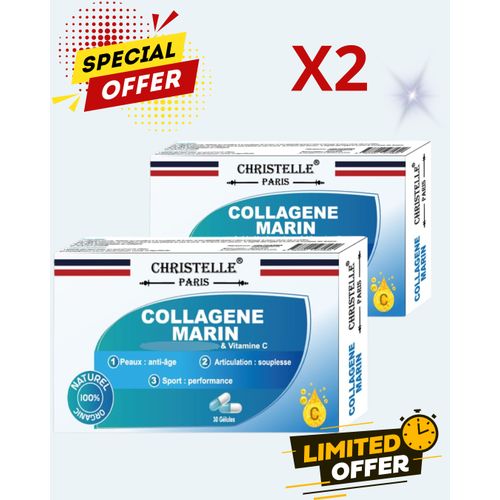 Christelle Paris Pack X2 Collagène Marin Et Vitamine C, Santé Et Bien-être Anti-age, Anti-ride Pour Cheveux, Peau Et Articulations