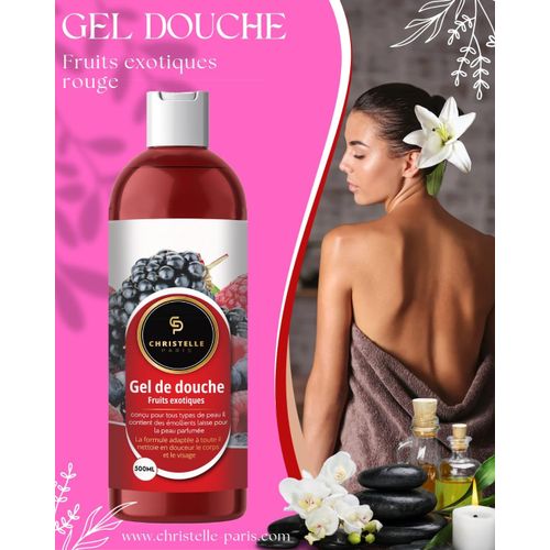Christelle Paris Gel Douche Fruits Exotiques Rouge Corps Et Cheveux 2 En 1 - 500ml - 97% Origine Naturelle - Doux - Peaux Sensible
