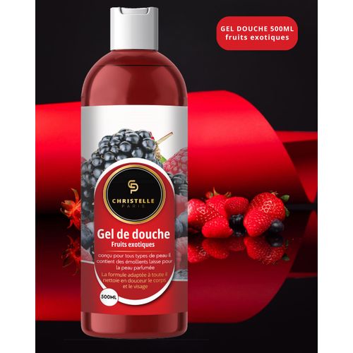 Christelle Paris Gel Douche Fruits Exotiques Rouge Corps Et Cheveux 2 En 1 - 500ml - 97% Origine Naturelle - Doux - Peaux Sensible