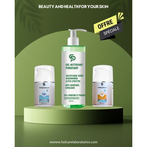  Lot De 3: Gel Nettoyant Purifiant, Crème Dépigmentante , Écran Solaire Protection 