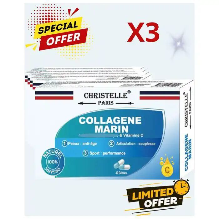 Lot 3 Boites Collagène Marin Et Vitamine C, Santé Et Bien-être Anti-âge, Anti-ride Pour Cheveux, Peau Et Articulations thumbnail 1