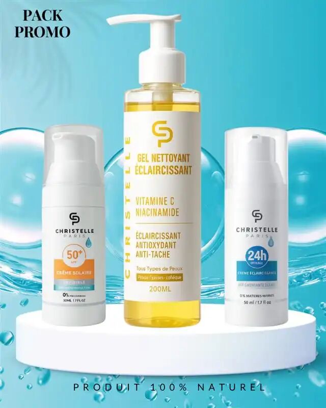 Lot De 3 : Gel Nettoyant Éclaircissant 200ml, Crème Antitaches Brunes 50ml Et Écran Protection 50ml