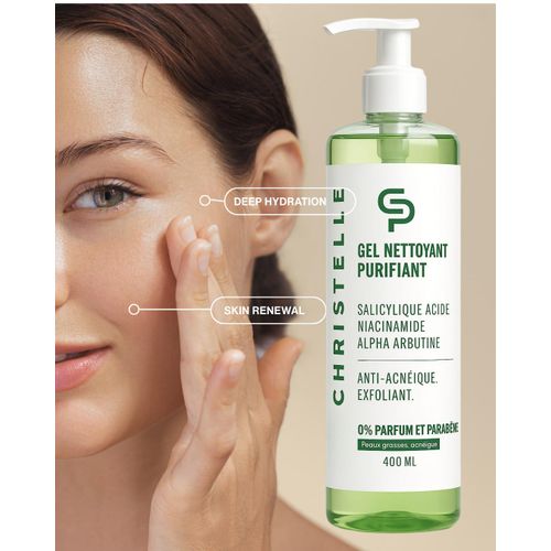 Christelle Paris Gel Nettoyant Purifiant 400ml - Peaux Mixtes À Grasses - Anti Acnéique Exfoliant 400ml