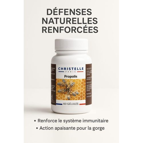 Christelle Paris Propolis Extrait Concentré 360mg, Défense Immunitaire & Protection Antioxydante 60 Capsules