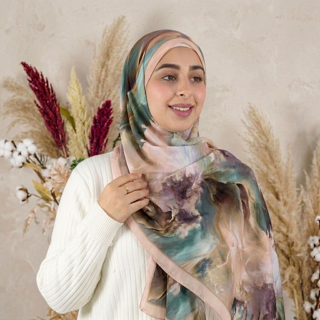 Châle Imprimé Aurore 180 × 70 Cm – 100 % Tencel _ Collection Éclats D'art thumbnail 3