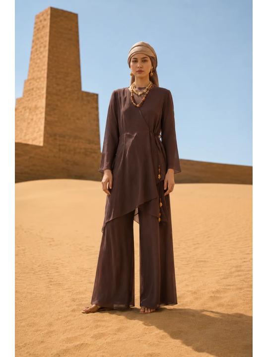 Ensemble Brun Fluide Ceinturé Asymétrique 