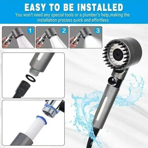 Pommeau De Douche Haute Pression À 3 Modes Avec Brosse De Massage thumbnail 3