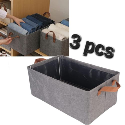 Lot De 3 Boîte De Rangement Avec Poignées, Boîte De Rangement Pliable, Boîte De Rangement Pour Vêtements