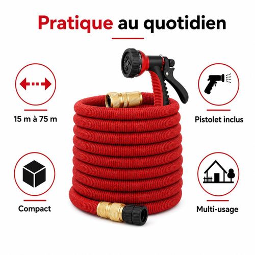 Flexible De Jardin 15 M À 75 M Extensible Noir Avec Raccords En Laiton, Tuyau Darrosage Résistant Et Facile À Manipuler