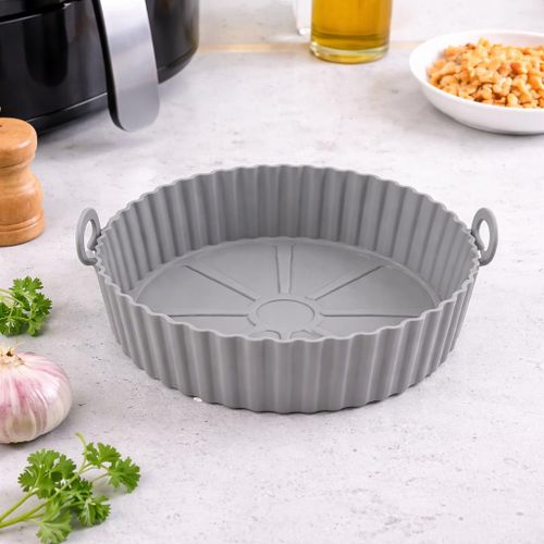 Moule Air Fryer Silicone Réutilisable Rond – Panier Antiadhésif Résistant À La Chaleur Avec Poignées, Accessoire Cuisson Sans Huile, Facile À Nettoyer, Compatible Friteuse À Air