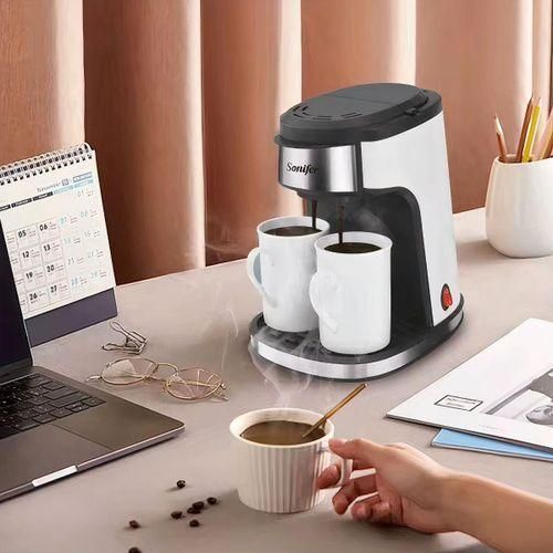 Machine À Café Électrique 450 W – Double Tasse, Filtre Réutilisable, 240 Ml – Préparer 2 Tasses En Quelques Minutes