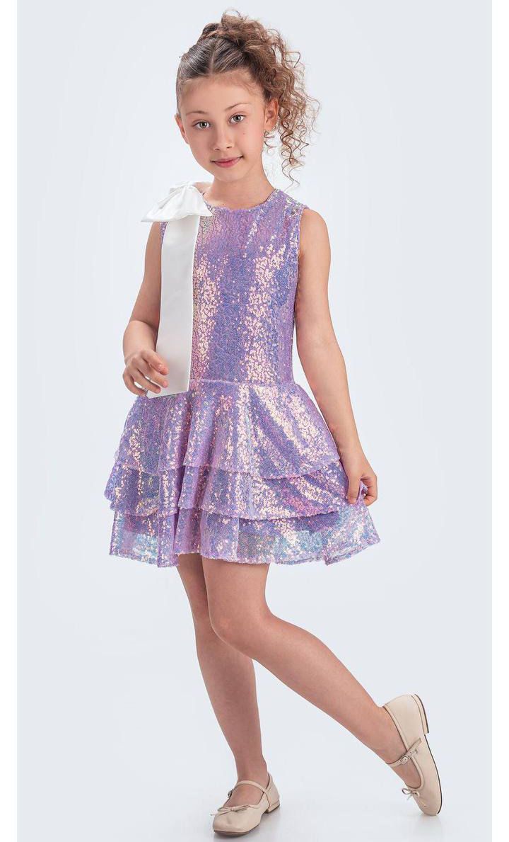 Robe Paillettes Avec Nœud Blanche