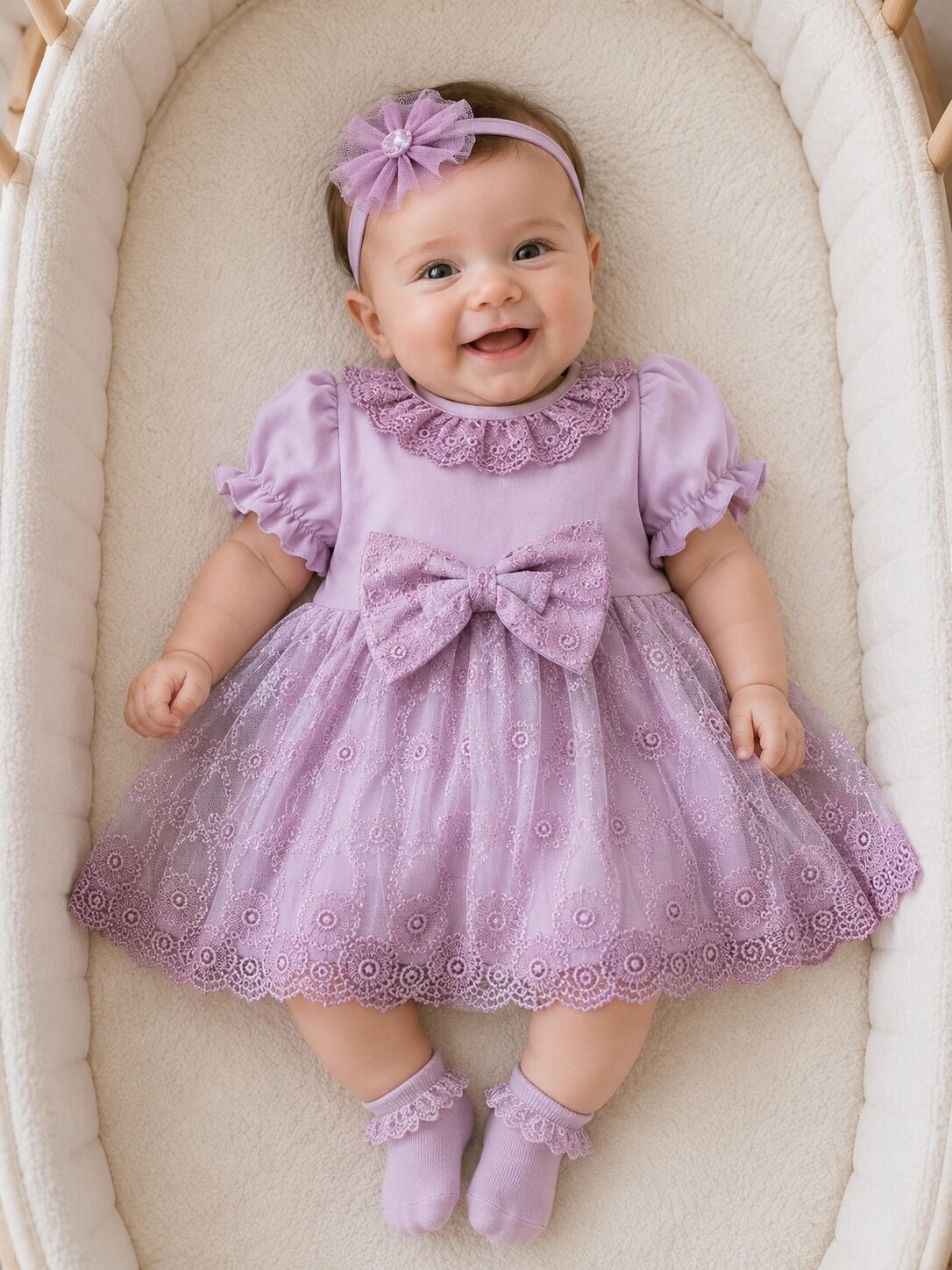 Robe Demi Manches Avec Bandeau Col Brodé
