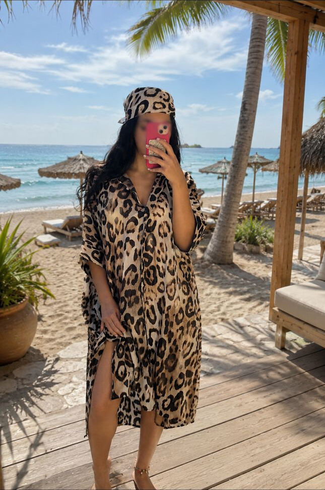 Robe de Plage Maxi à Imprimé Léopard 