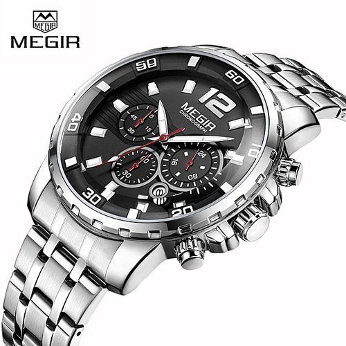 Megir Originale Montre Chronographe Gris Fond Noir