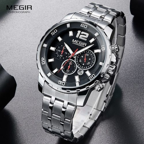 Megir Originale Montre Chronographe Gris Fond Noir
