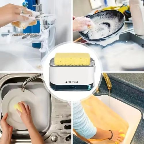 Distributeur De Savon De Cuisine Avec Porte-éponge 380ml