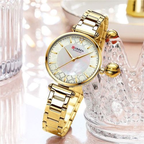 Montre Dorée Curren Blanche En Acier Inoxydable Étanche