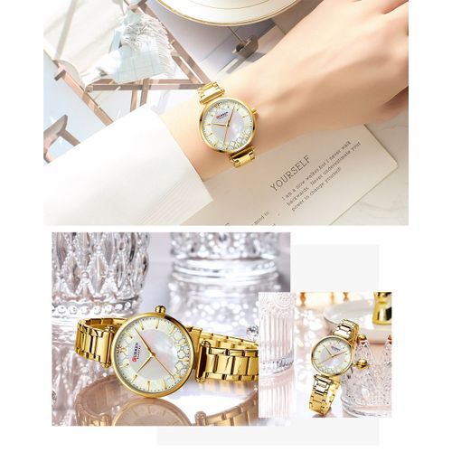 Montre Dorée Curren Blanche En Acier Inoxydable Étanche thumbnail 3