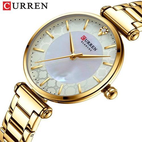 Montre Dorée Curren Blanche En Acier Inoxydable Étanche