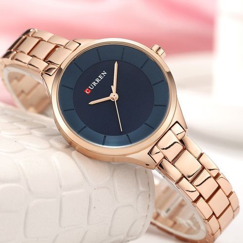 Montre Élégante – Cadran Épuré Bleu et Bracelet Métal Rose Gold