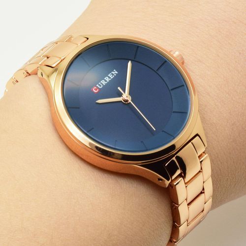 Montre Élégante – Cadran Épuré Bleu Et Bracelet Métal Rose Gold thumbnail 3