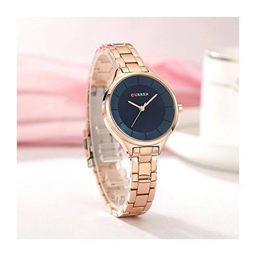 Montre Élégante – Cadran Épuré Bleu et Bracelet Métal Rose Gold