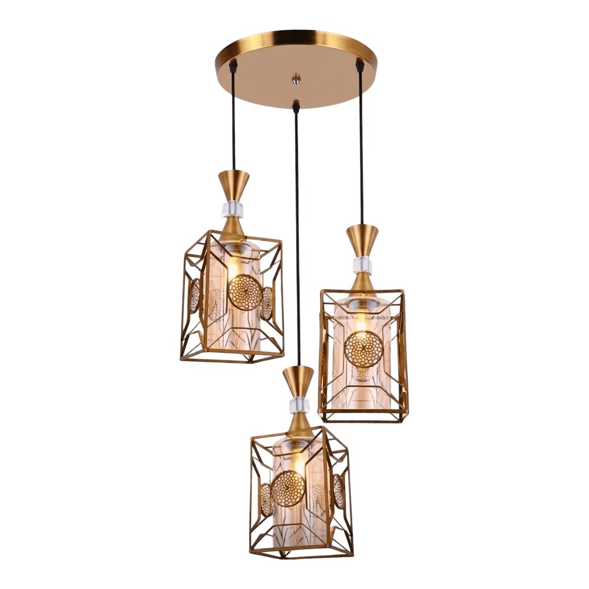 Cage pendant light in iron and glass — Antique bronze gold