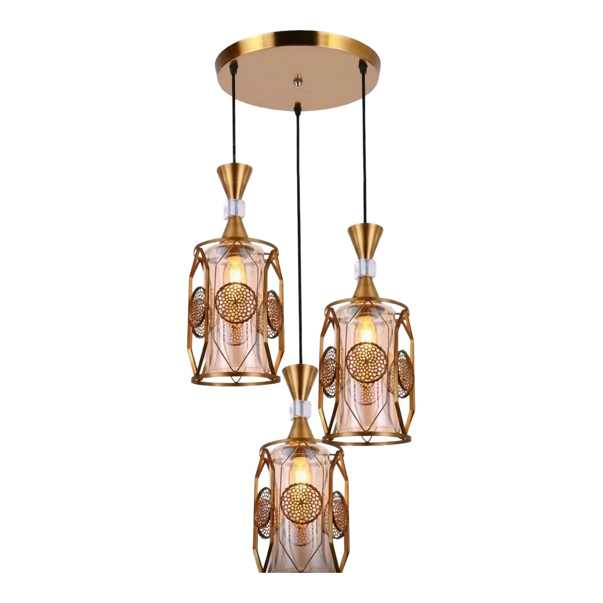 Cage pendant light in iron and glass — Antique bronze gold