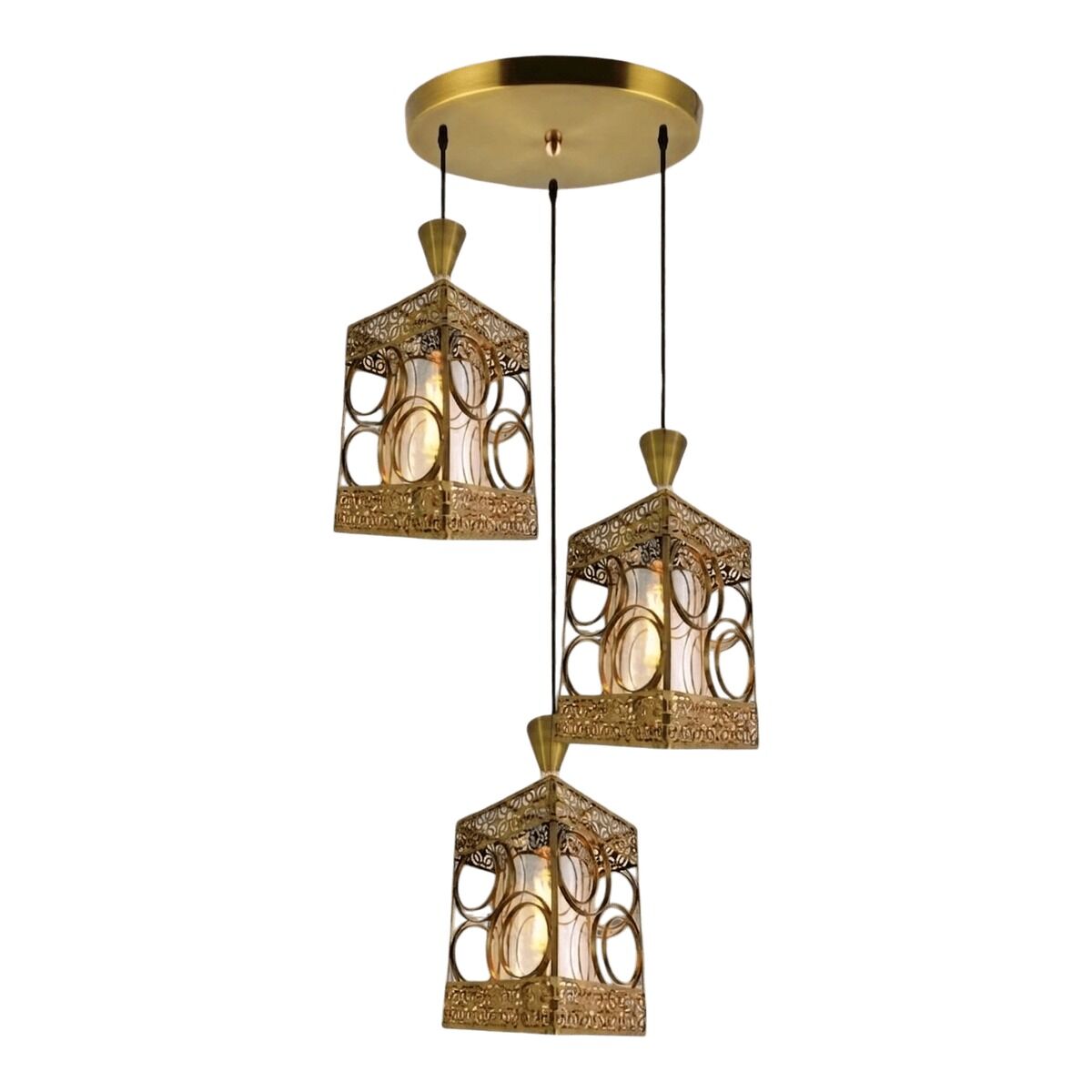 Cage pendant light in iron and glass — Antique bronze gold