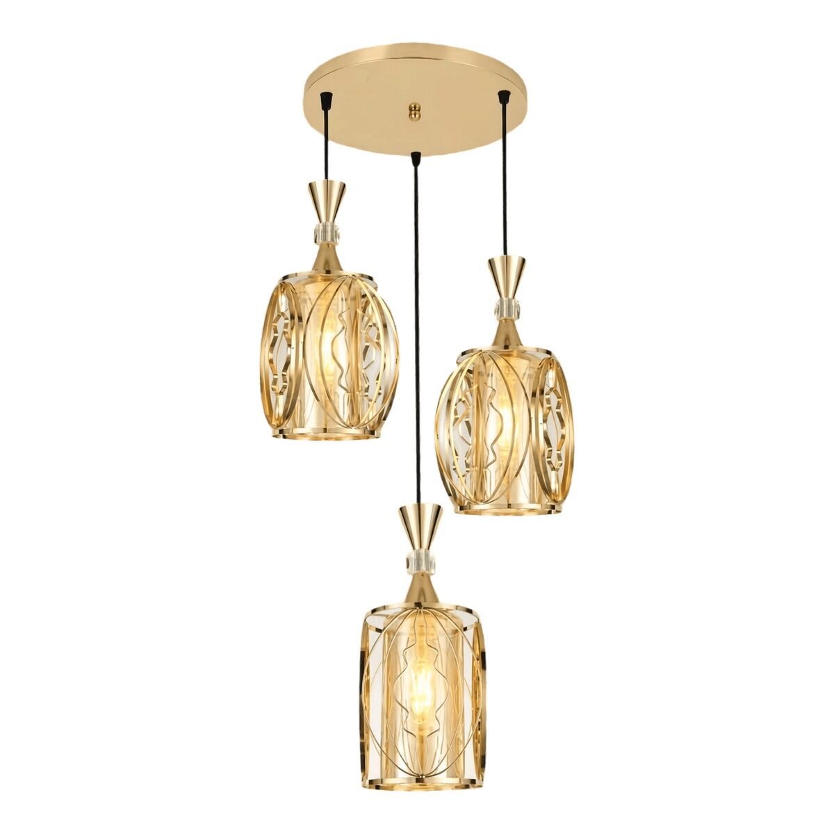 Cage pendant light in iron and glass — Gold