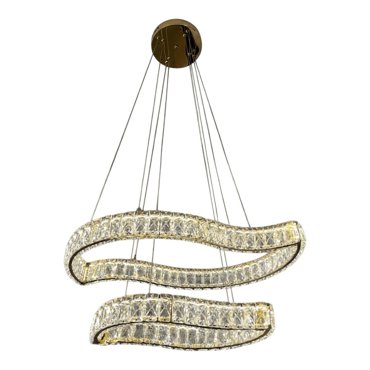 Suspension LED en fer et cristal — Doré