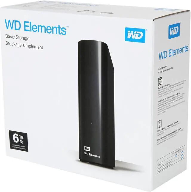 Disque Dur Externe Wd Elements Desktop 6 To – Usb 3.0, Noir