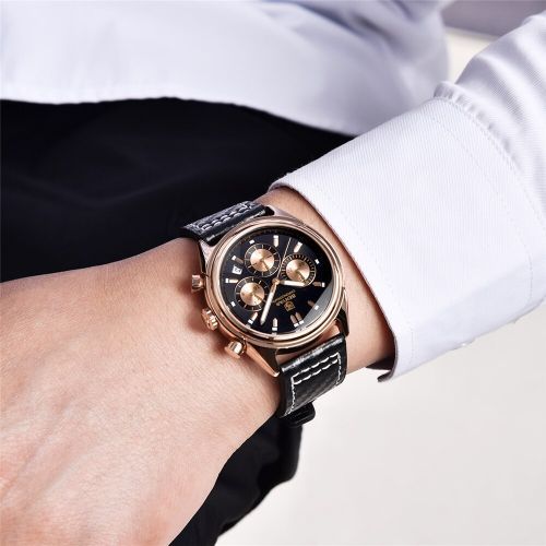 Montre-bracelet En Cuir Véritable Chronographe Quartz thumbnail 3