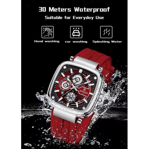 Montre Carrée Avec Bracelet En Silicone Et Chronographe