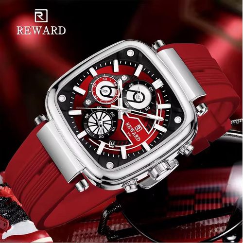 Montre Carrée Avec Bracelet En Silicone Et Chronographe