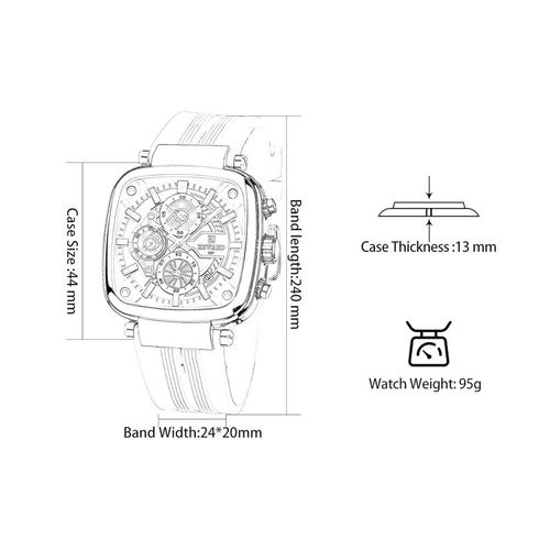 Montre Carrée Avec Bracelet En Silicone, Calendrier, Chronographe thumbnail 3