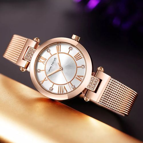 Montre En Cristal, Ultra Mince, Bracelet En Maille D'acier 