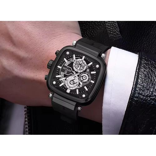 Montre Carrée Bracelet Silicone Calendrier Chronographe Mode Sport Montre Quartz