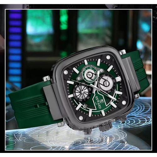 Montre Carrée Bracelet Silicone Calendrier Chronographe Mode Sport Montre Quartz thumbnail 3
