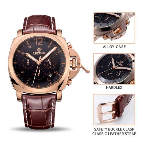 Montre En Cuir Chronographe Mouvement De Quartz