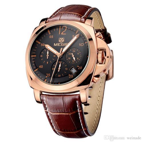 Montre En Cuir Chronographe Mouvement De Quartz