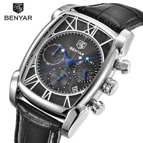 Montre Pour Homme En Cuir Chronographe Mouvement De Quartz