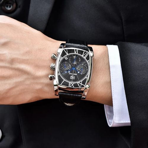Montre Pour Homme En Cuir Chronographe Mouvement De Quartz